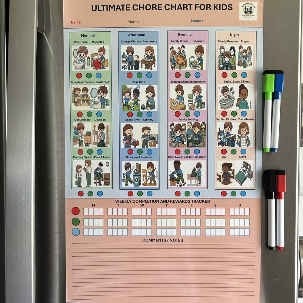 Magnetic Ultimate Chore Chart for Kids with Markers